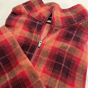 Women’s Eddie Bauer Plaid Quarter Zip Fleece Pinks, Plum and Tan Size XL